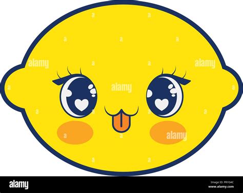 Cute Lemon Fruit Kawaii Character Vector Illustration Design Stock