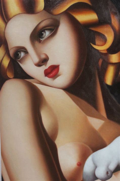 Portrait Of Nude Woman With Dove After Lempicka Oil Painting On Canvas