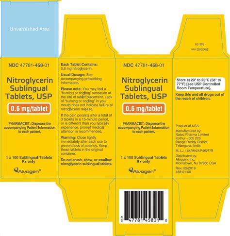 Nitroglycerin Sublingual Tablet Fda Prescribing Information Side Effects And Uses