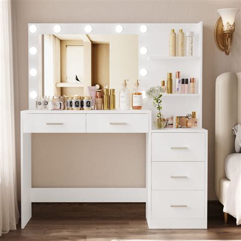 Latitude Run® Kimberely 46.7" Vanity Table with Side Storage Shelf & 5 ...