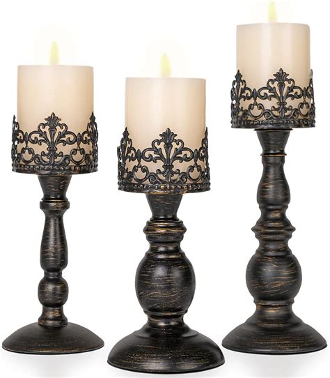 Amazon Distressed Black Candle Holders For Pillar Candles Set Of 3