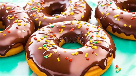 Donuts Vidros De Chocolate E Aspersores Em Fundo Verde Conjunto De