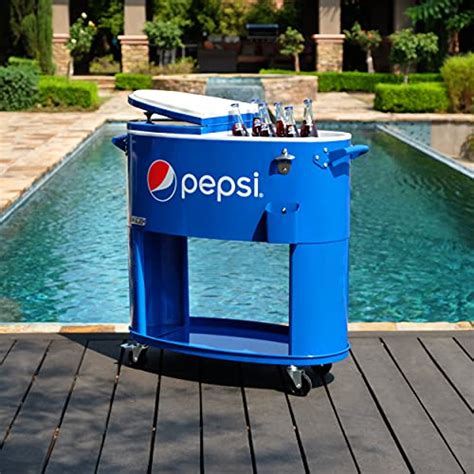 Permasteel Pepsi Outdoor Patio Cooler With Wheels 80 Quart Rounded