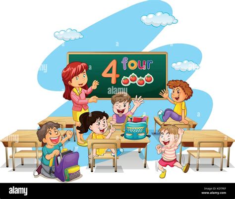 Teacher Teaching Students In Classroom Illustration Stock Vector Image