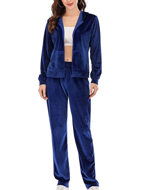 SAYFUT Velour Tracksuit For Women Velour Zip Hooded Jacket Jogging Pant Sets Velour Suit Set 2 ...