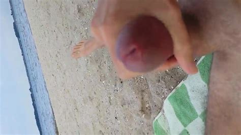 Gay Wanks His Huge Dick And Cums At The Beach In Public