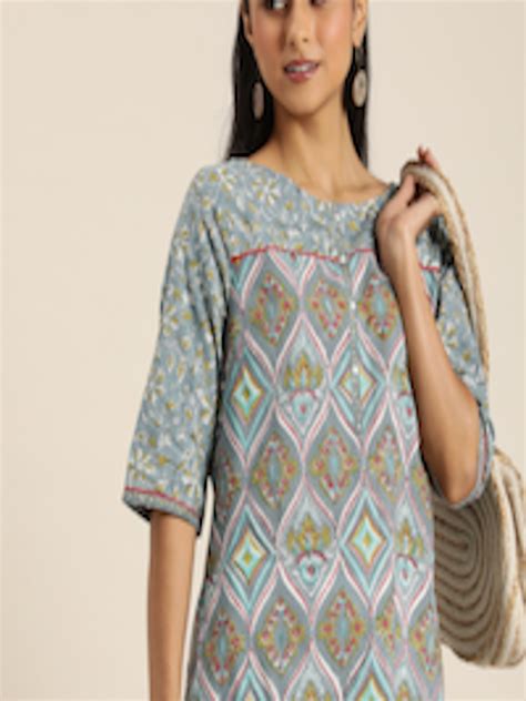 Buy Taavi Pure Cotton Ethnic Motifs Printed Boat Neck Block Print