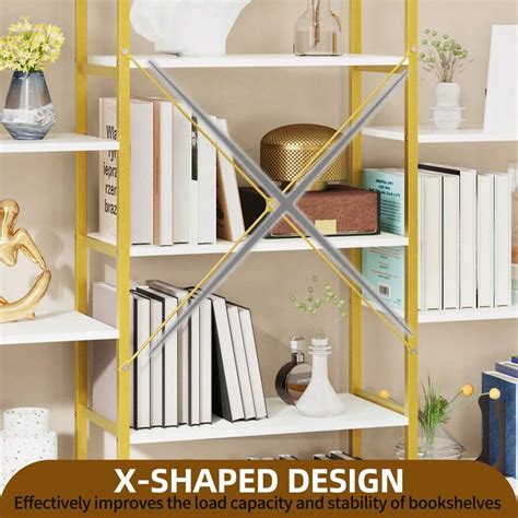 Yitahome Tier Gold And White Bookshelf Triple Wide Arched Open