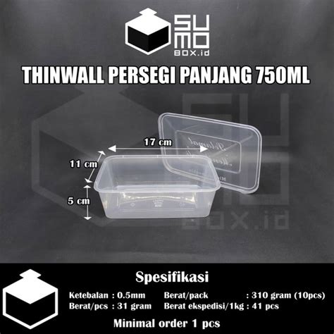 Jual Thinwall Persegi Panjang 750ml Dan Tutup Kotak Makan Plastik 750