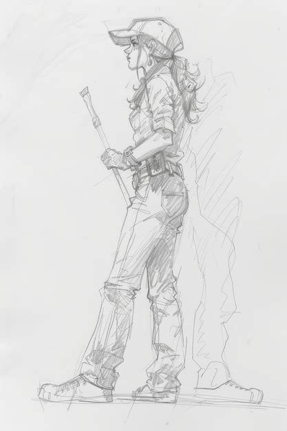 A Sketch Of A Woman Holding A Baseball Bat Premium AI Generated Image