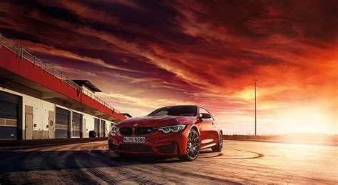 Voitures Rouges Bmw Coucher De Soleil Ciel Fond D Cran Hd