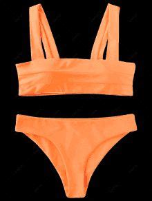 Padded Wide Straps Bandeau Bikini Set Neon Orange Bikinis S Zaful