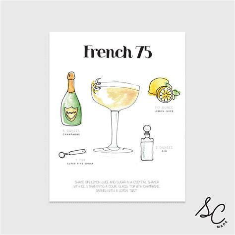 French 75 8x10 Print Champagne Cocktail Art Cocktail Etsy