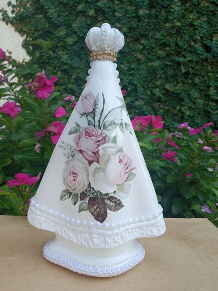 Nossa Senhora Aparecida Branca Manto Flores Rosa 25cm Elo7