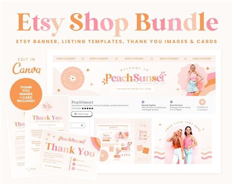 Etsy Shop Banner Templates Peach Pastel Pink Orange Etsy Branding Kit