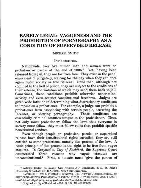 Barely Legal Vagueness And The Prohibition Of Pornography As A Condition Of Supervised Release