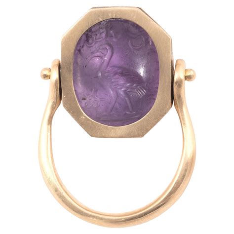 An Amethyst Intaglio Magical In Gold Ring Roman 3rd Century AD For Sale