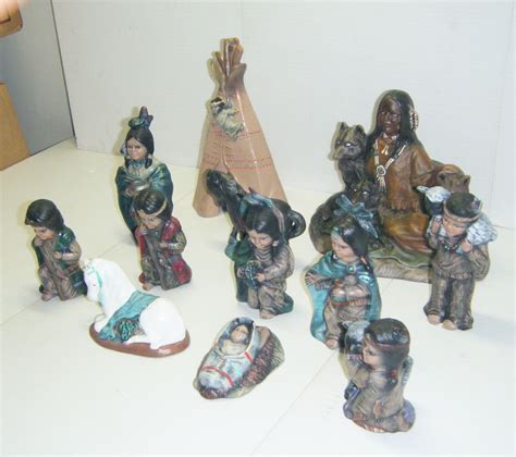 12 Piece Ceramic Hand Painted Native American Nativity Set Provincial Mold Ebay