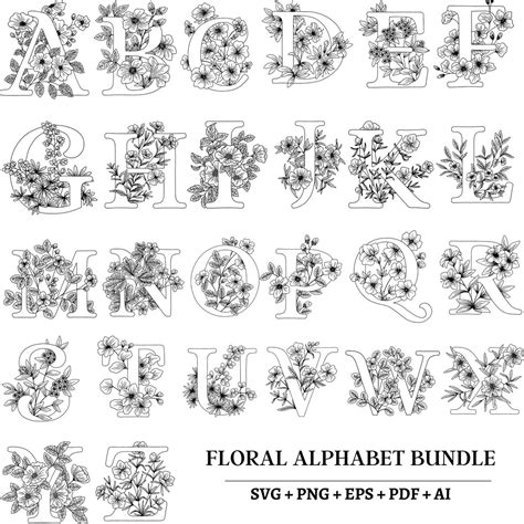 Floral Alphabets Svg Flower Monogram Frame Alphabet Floral Letters