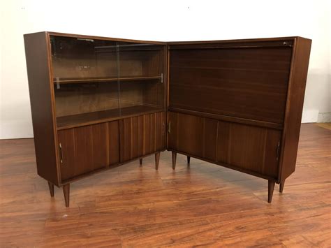 SOLD - Vintage 2-Piece Corner Bar Cabinet - Modern to Vintage