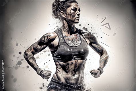 Double Exposure Photo Realistic Illustration Of Well Trained Crossfit