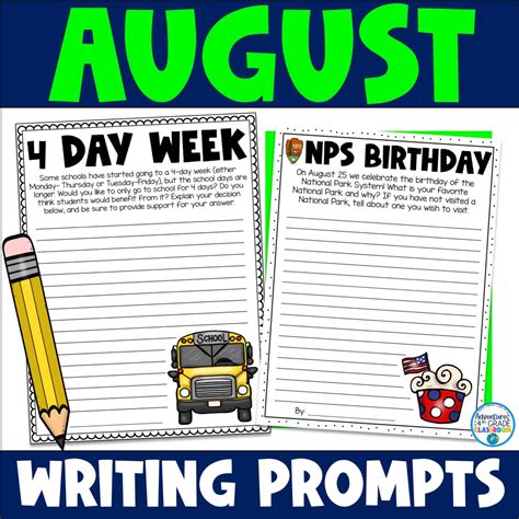 August Writing Prompts Adventures Of A 4th Grade Classroom