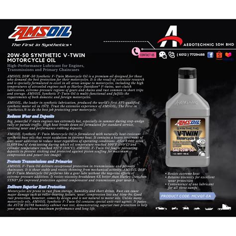 Ready Stock Amsoil USA SAE 20W 50 100 Fully Synthetic V Twin