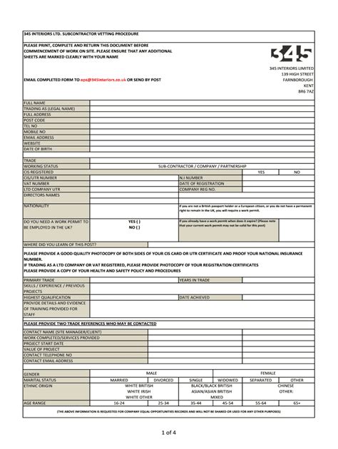 Subcontractor Vetting Form Template Fill Online Printable Fillable