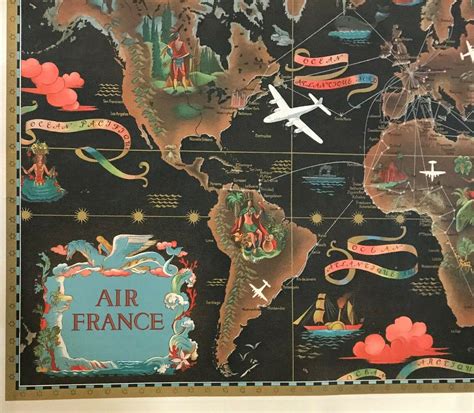 ORIGINAL Vintage Map AIR FRANCE Lucien Boucher Perceval Réseau Aérien