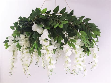 White Wisteria Flower Chandelier Artificial Wisteria Ceiling Etsy Uk