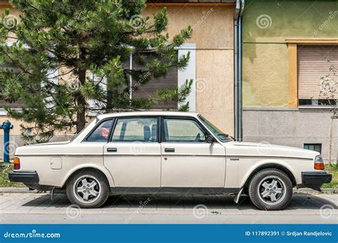 White Volvo Car Model Parked On The Street Old Timer Classical Car