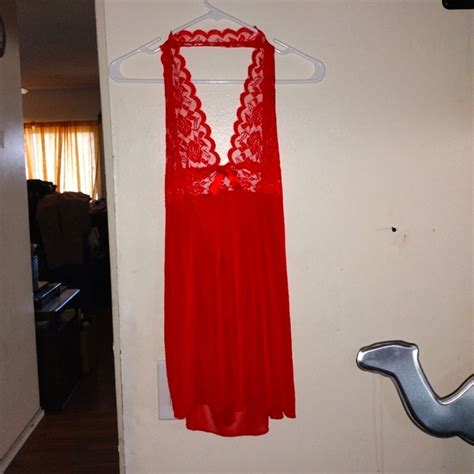 Intimates Sleepwear Red Sheer Halter Babydoll Teddy Camisole Lingerie Poshmark