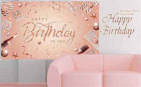 Gresatek Rose Gold Birthday Backdrop Happy Birthday Banner Party Decorations Set For