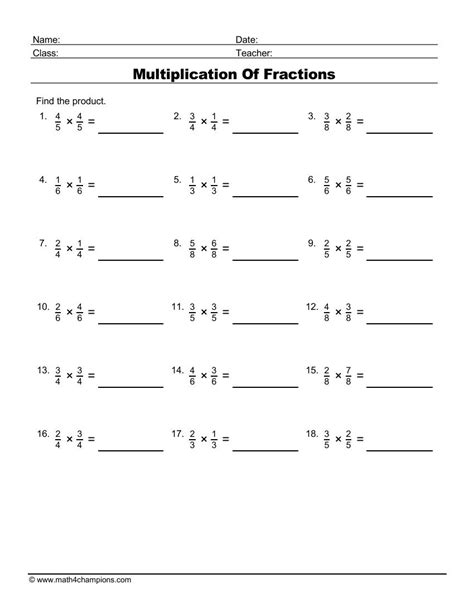 Fractions Worksheets Multiplication