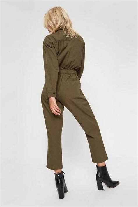 Jumpsuits Petite Khaki Zip Long Sleeve Jumpsuit Dorothy Perkins