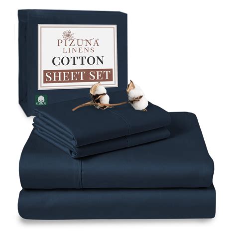 Pizuna Pure 100 Cotton Full Sheet Set Navy Blue Pure 100 Cotton 100