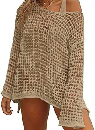 Crochet Coverups For Women Sexy Crochet Swim Cover Up Hollow Out Long Sleeve Beach Bikini