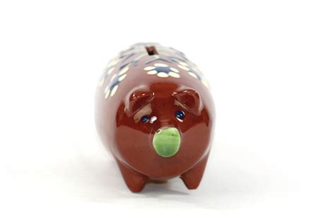 Spargris Piggybank Keramik Allmoge Brun Blommor RetroCrafts