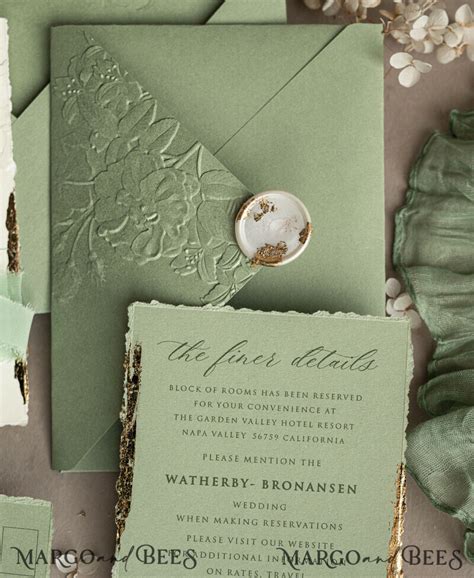 Sage green wedding. Personalized Embossed Sage Green Wedding Invitation ...