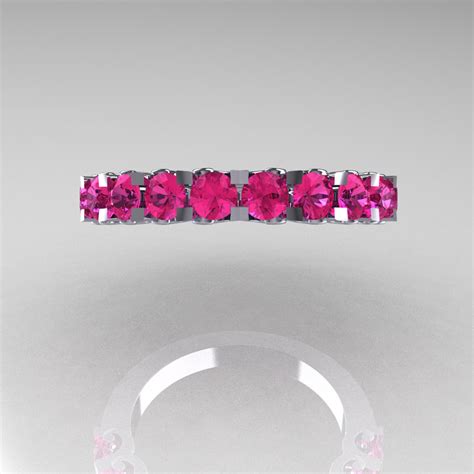 Modern Vintage 14K White Gold Pink Sapphire Designer Wedding Band R172 ...