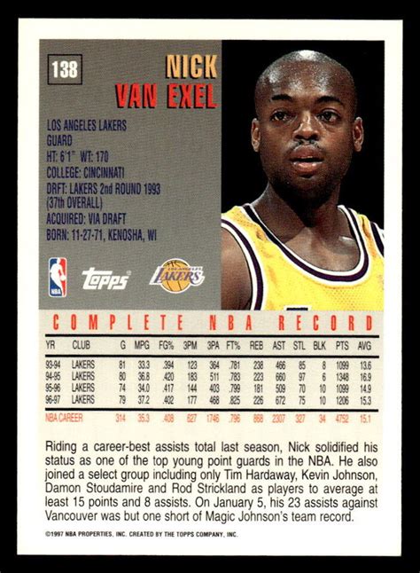 Nick Van Exel Los Angeles Lakers 1997 98 Topps 138 EBay