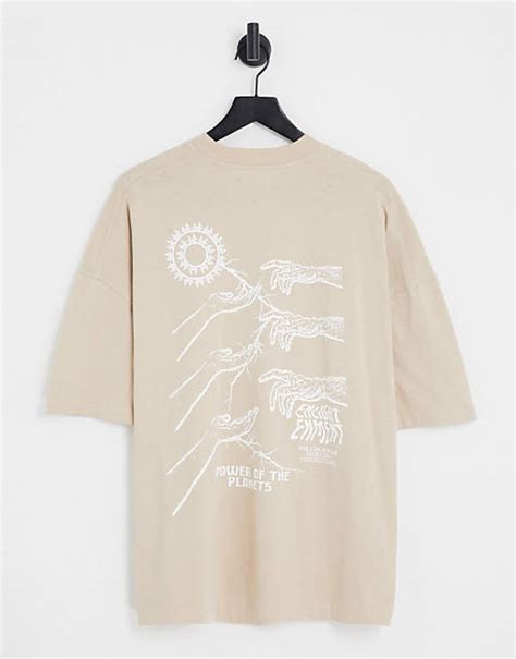 Topman Extreme Oversized T Shirt With Sketch Hand Print In Stone Asos