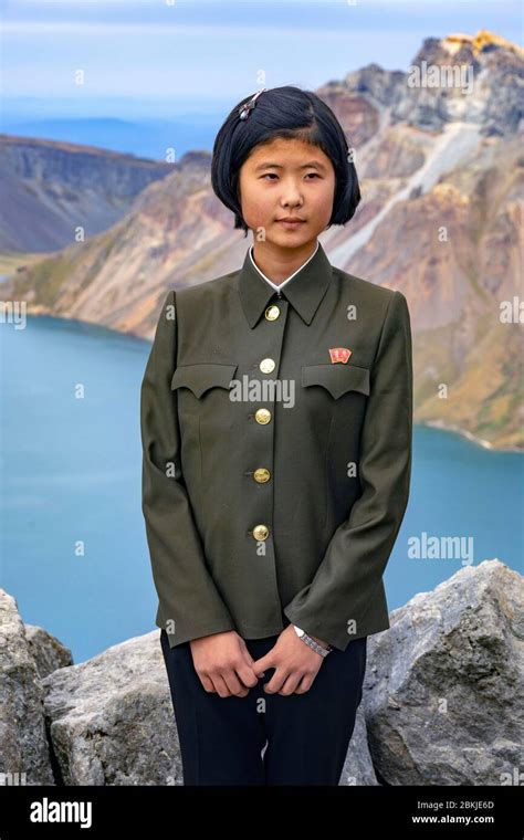 North Korea, Mount Paektu and its crater Lake Chon, military students Stock Photo - Alamy