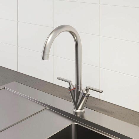 Kitchen Tap Dual Twin Lever Modern Mono Sink Mixer Hot Cold Faucet Valdivia Chrome Finish