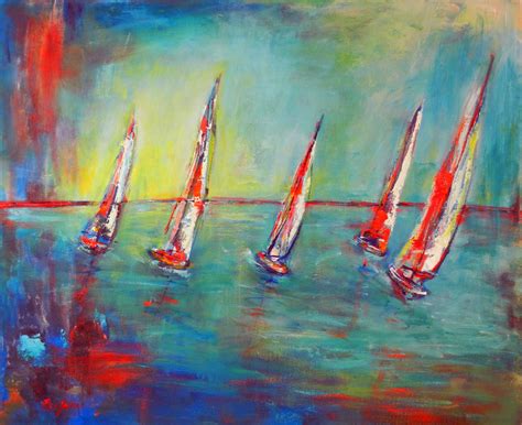 Original Painting Sailboats Art Ocean Seascape Art Painting X By