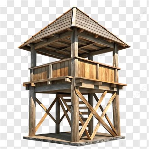 elevated guard tower  sloped roof  window wooden watchtower