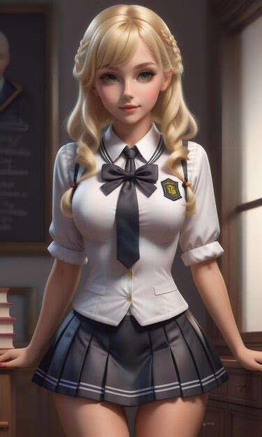 Blonde Woman In A Schoolgirl Outfit Premium AI Generated Image