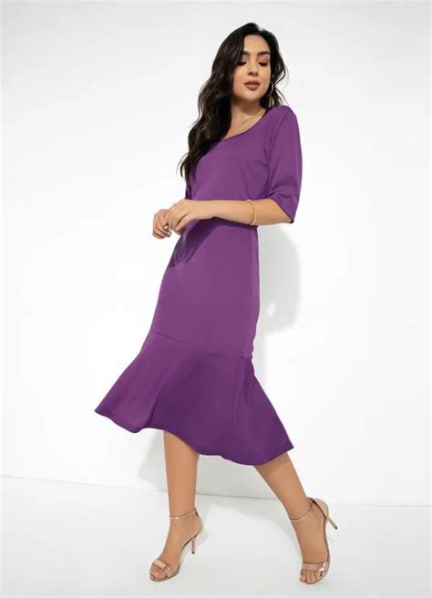 Vestido Roxo Babado Moda Evang Lica Rosalie