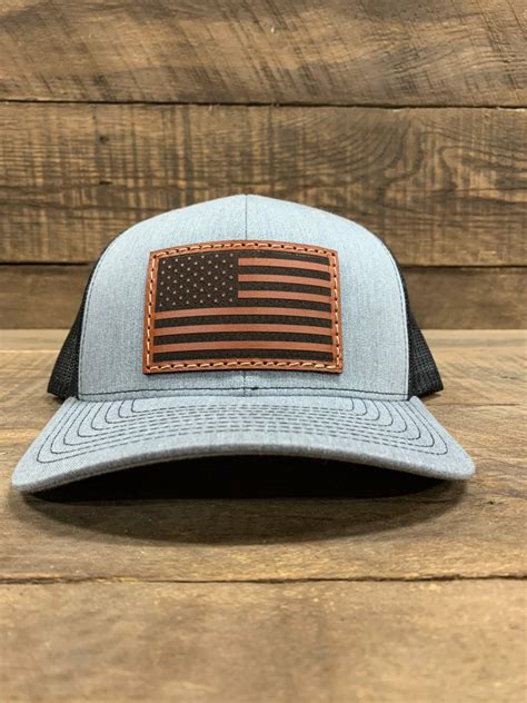 American Flag Leather Patch Hat USA Trucker Hat American Hat - Etsy