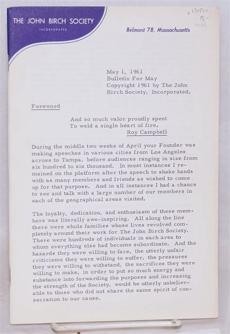 John Birch Society bulletin for May, 1961 by Welch, Robert: (1961 ...